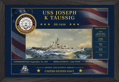 USS Joseph K Taussig DE-1030 Framed Patriotic Art