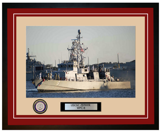USCGC ZEPHYR WPC 8 Framed Coast Guard Ship Photo Burgundy 110WPC8