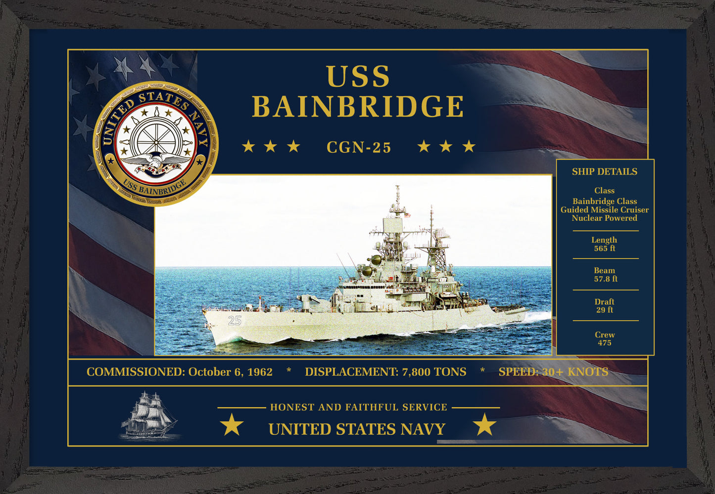 USS Bainbridge CGN-25 Framed Patriotic Art