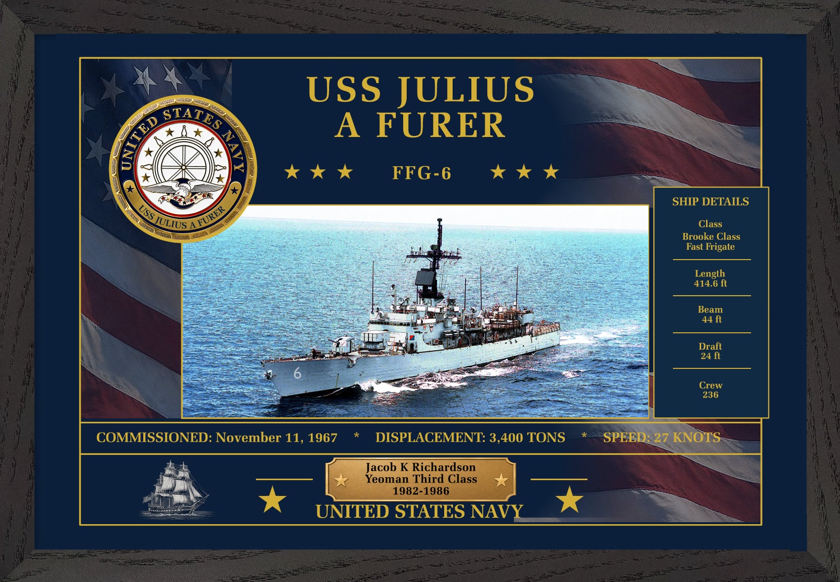 USS Julius A Furer FFG-6 Framed Patriotic Art