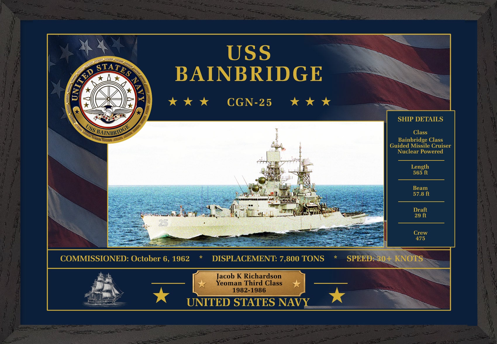 USS Bainbridge CGN-25 Framed Patriotic Art