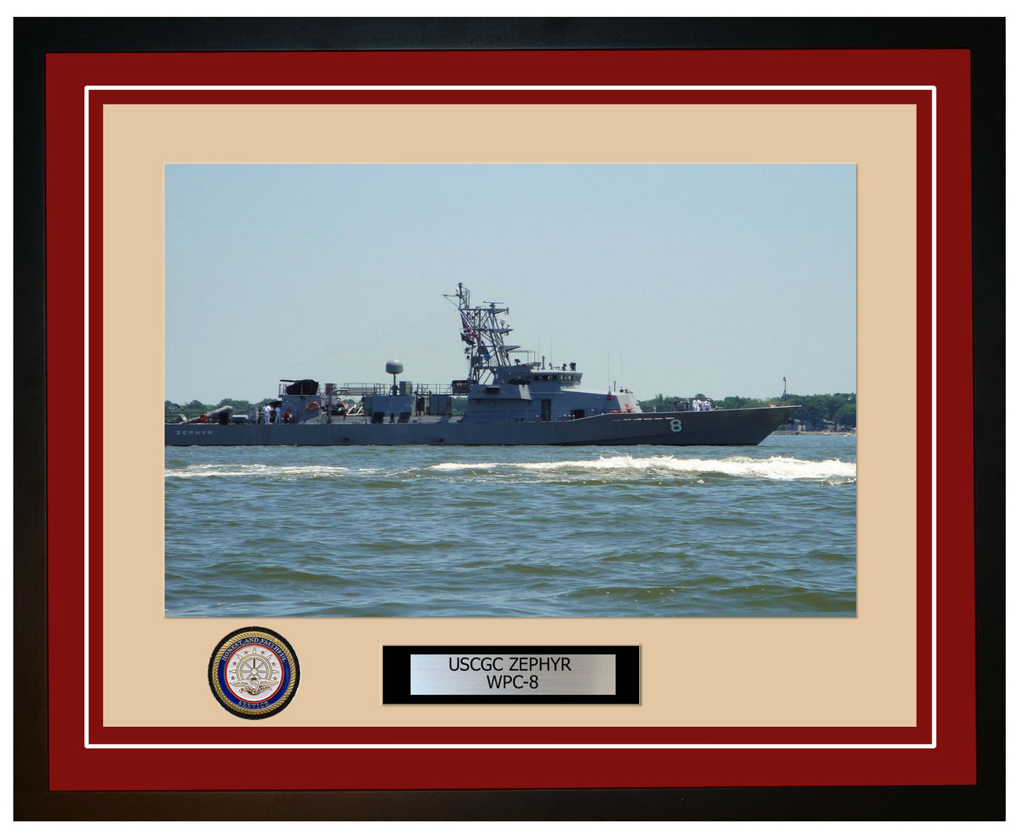 USCGC ZEPHYR WPC 8 Framed Coast Guard Ship Photo Burgundy 111WPC8
