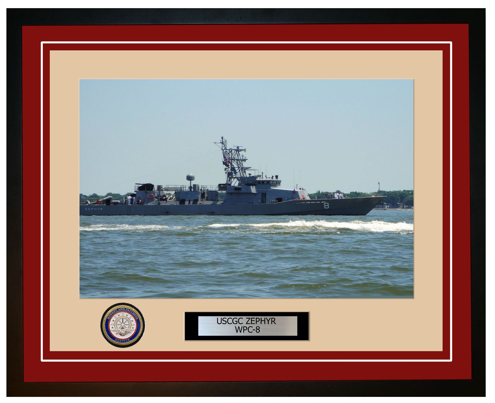 USCGC ZEPHYR WPC 8 Framed Coast Guard Ship Photo Burgundy 111WPC8
