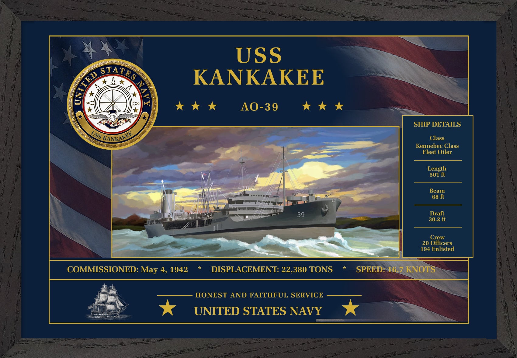 USS Kankakee AO-39 Framed Patriotic Art