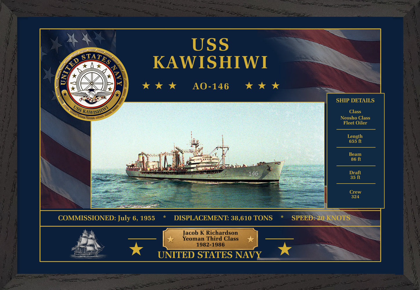 USS Kawishiwi AO-146 Framed Patriotic Art