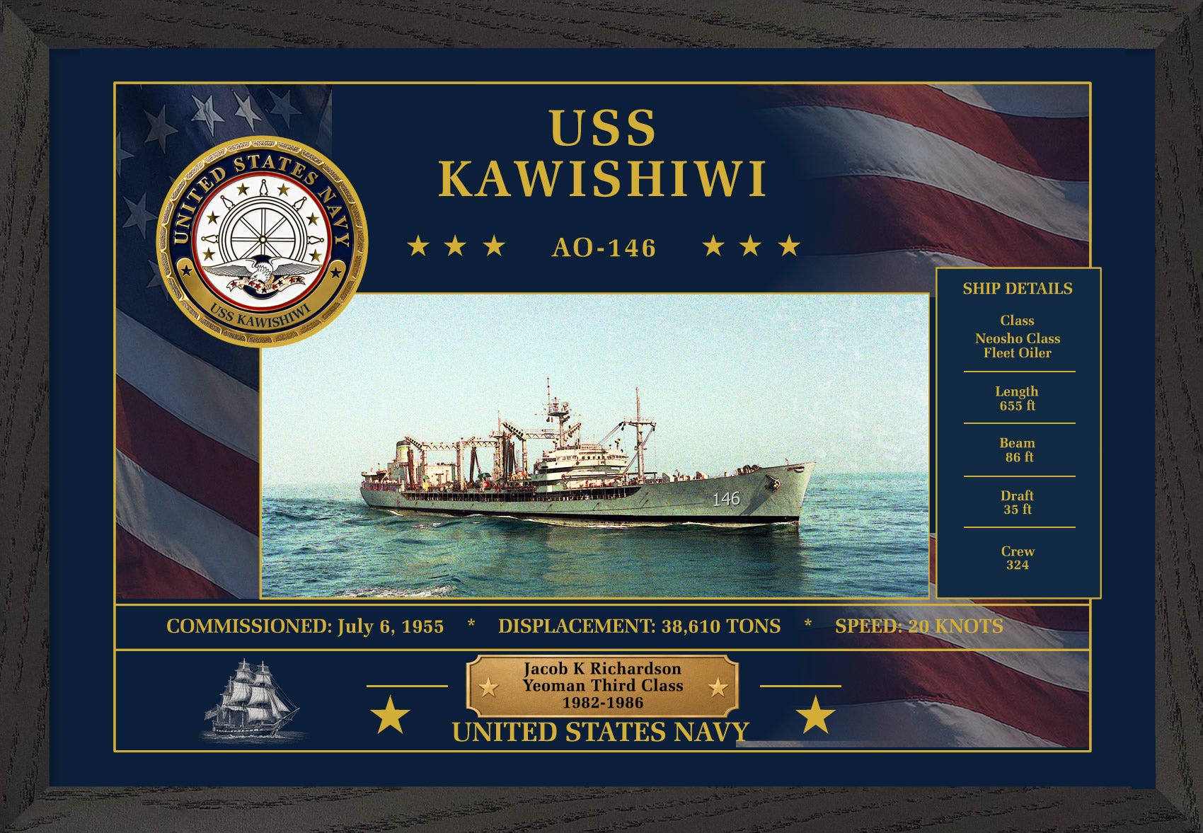 USS Kawishiwi AO-146 Framed Patriotic Art