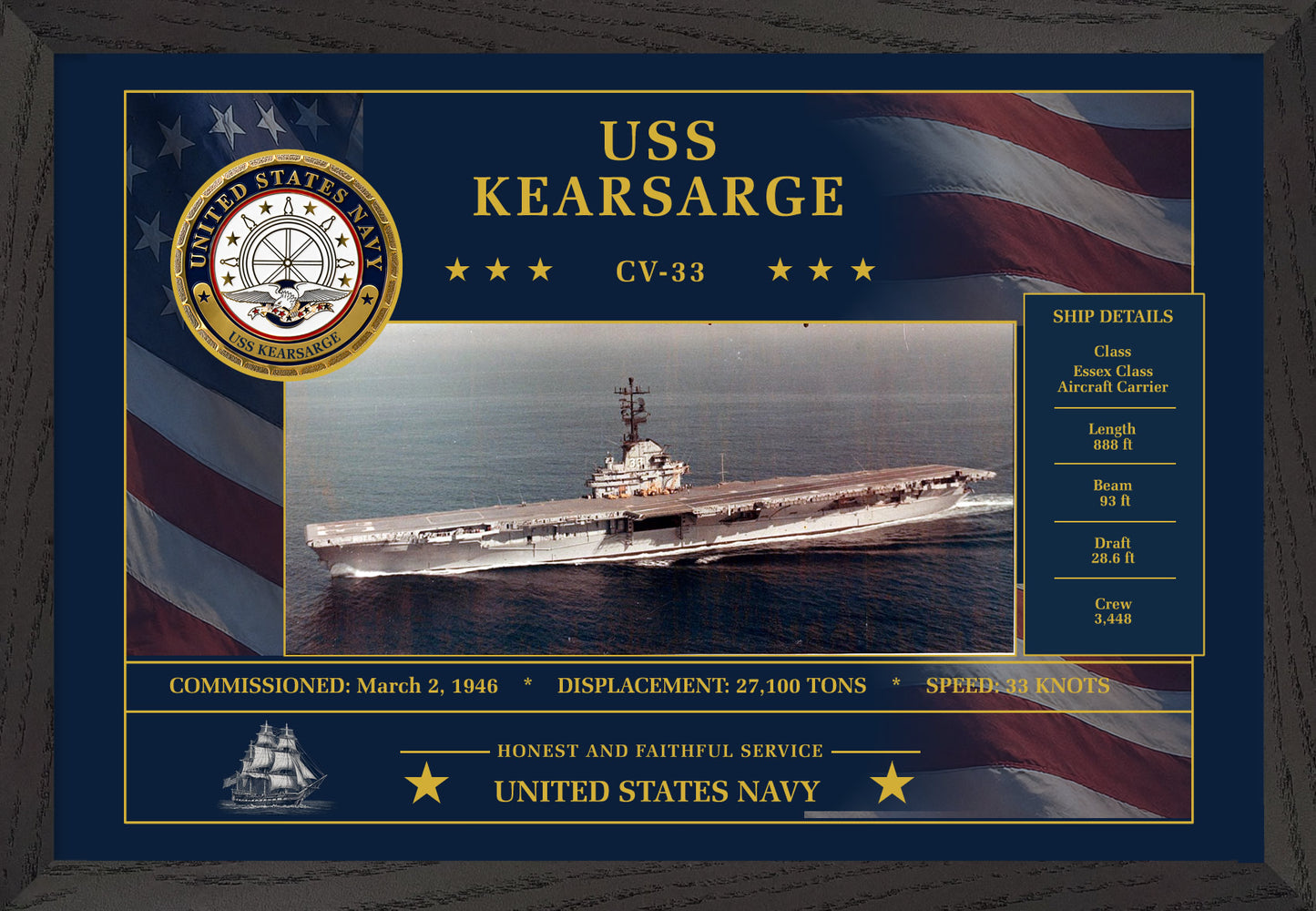 USS Kearsarge CV-33 Framed Patriotic Art