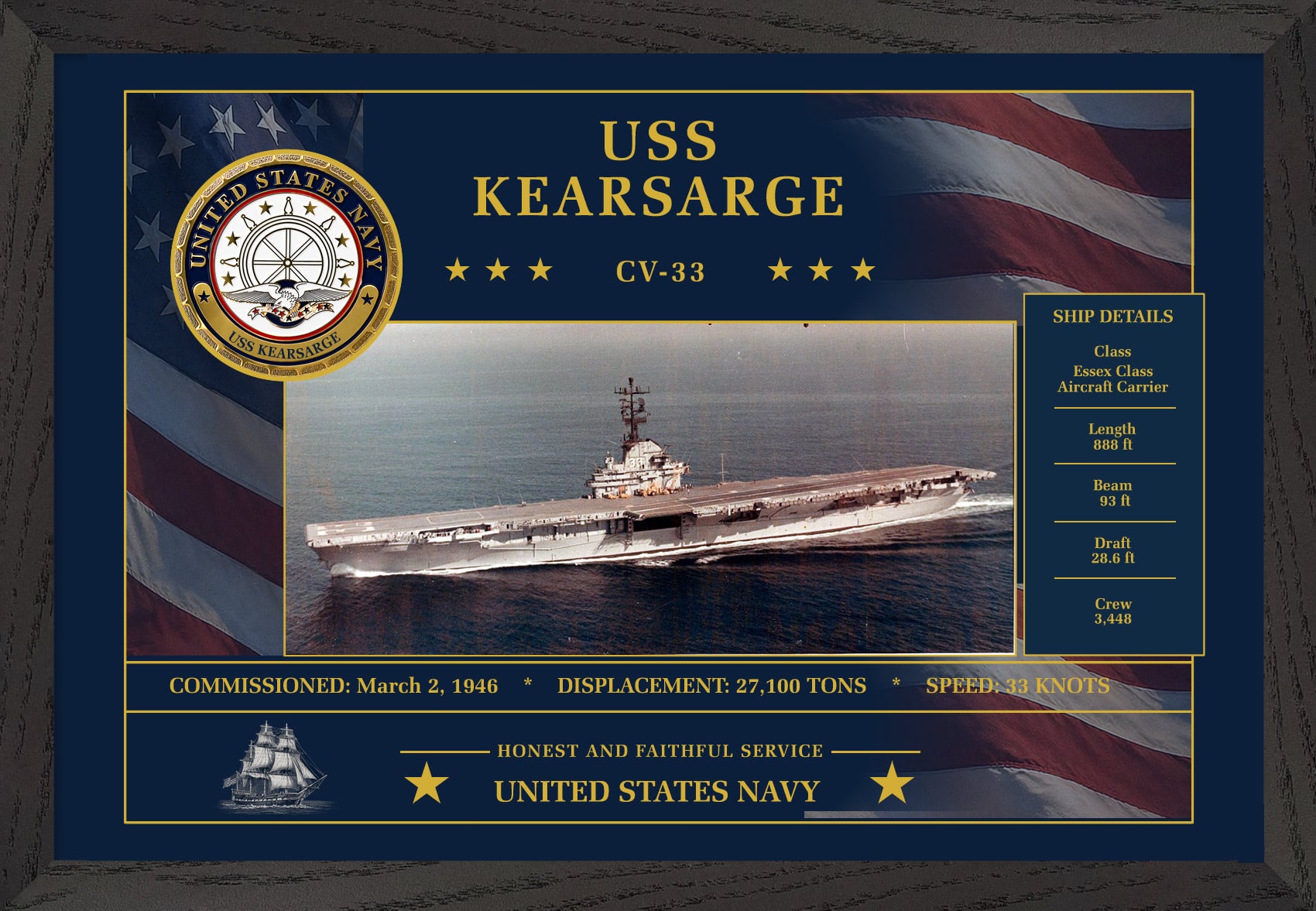 USS Kearsarge CV-33 Framed Patriotic Art