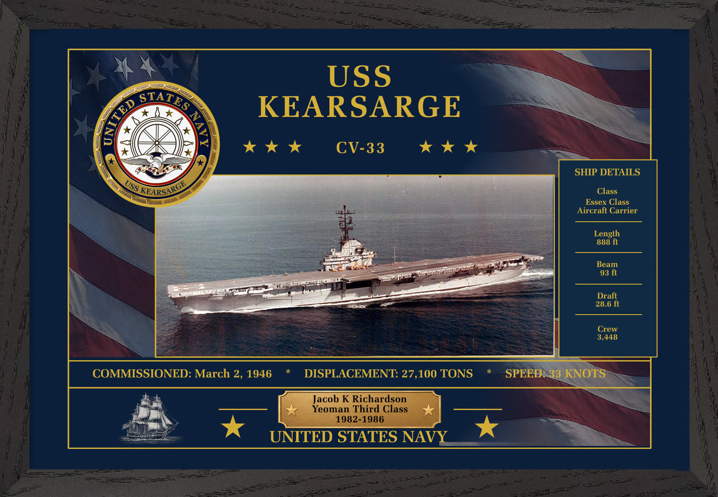USS Kearsarge CV-33 Framed Patriotic Art