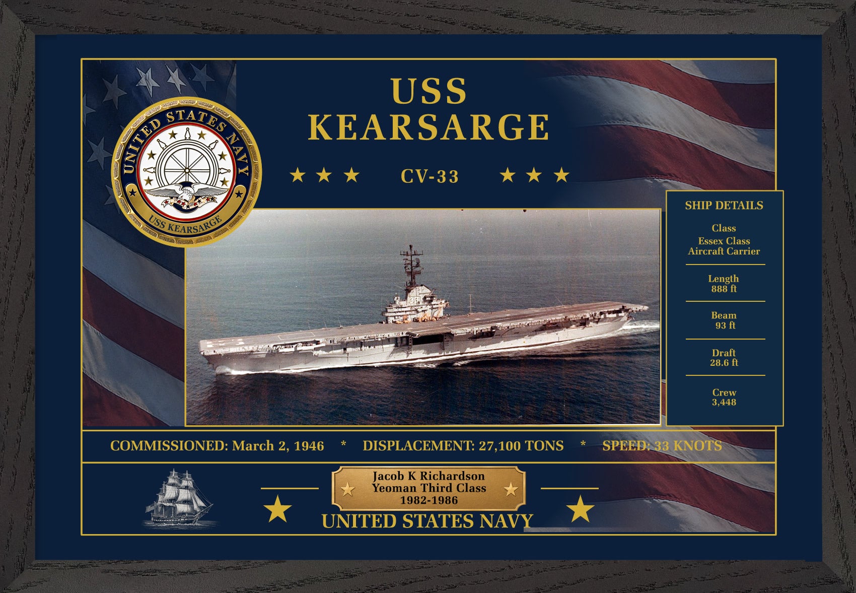 USS Kearsarge CV-33 Framed Patriotic Art