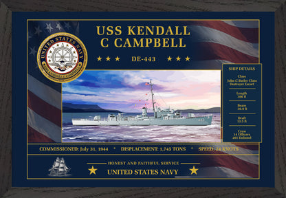USS Kendall C Campbell DE-443 Framed Patriotic Art