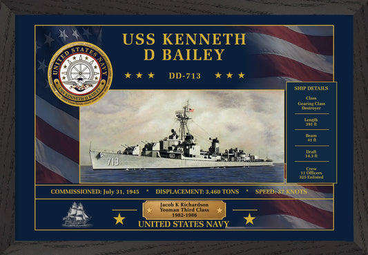 USS Kenneth D Bailey DD-713 Framed Patriotic Art