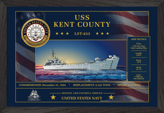 USS Kent County LST-855 Framed Patriotic Art
