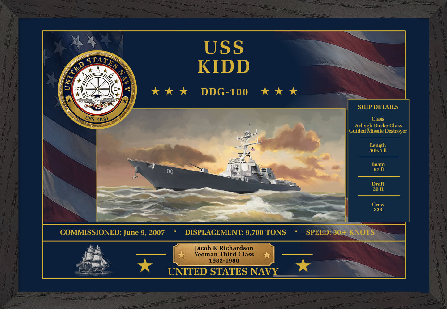 USS Kidd DDG-100 Framed Patriotic Art