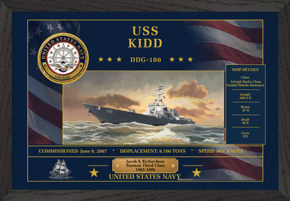 USS Kidd DDG-100 Framed Patriotic Art
