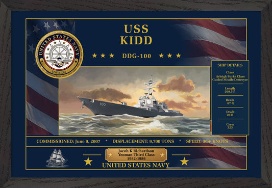 USS Kidd DDG-100 Framed Patriotic Art