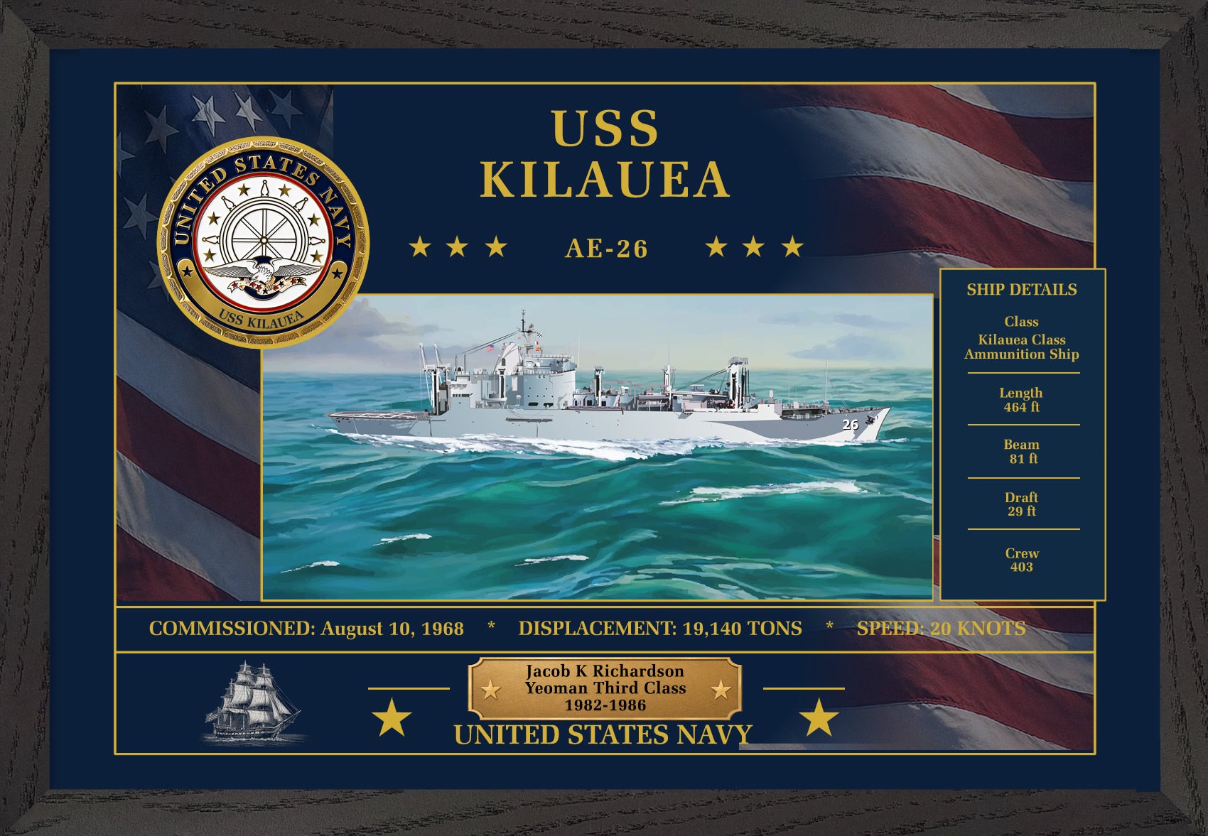 USS Kilauea AE-26 Framed Patriotic Art
