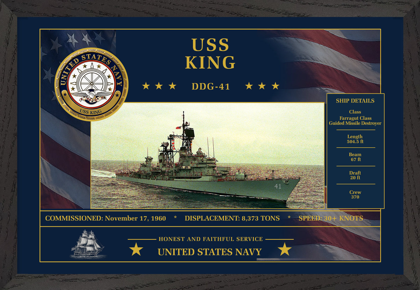USS King DDG-41 Framed Patriotic Art