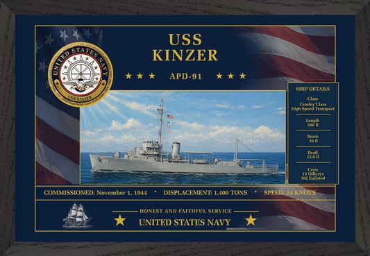 USS Kinzer APD-91 Framed Patriotic Art