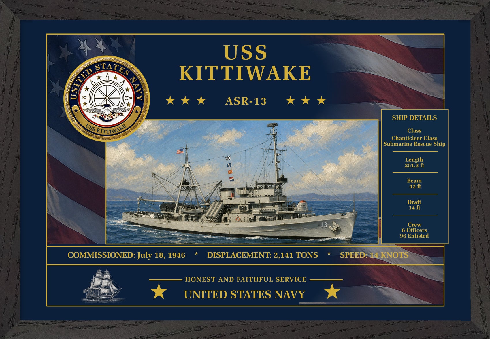 USS Kittiwake ASR-13 Framed Patriotic Art