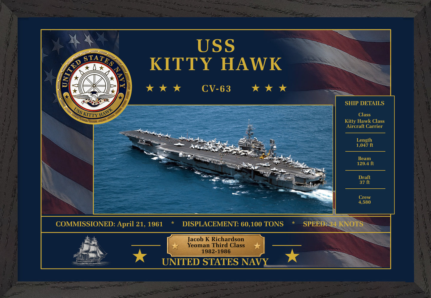 USS Kitty Hawk CV-63 Framed Patriotic Art