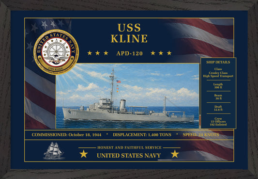USS Kline APD-120 Framed Patriotic Art