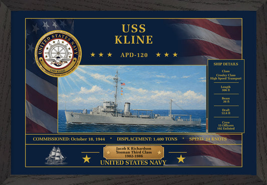 USS Kline APD-120 Framed Patriotic Art
