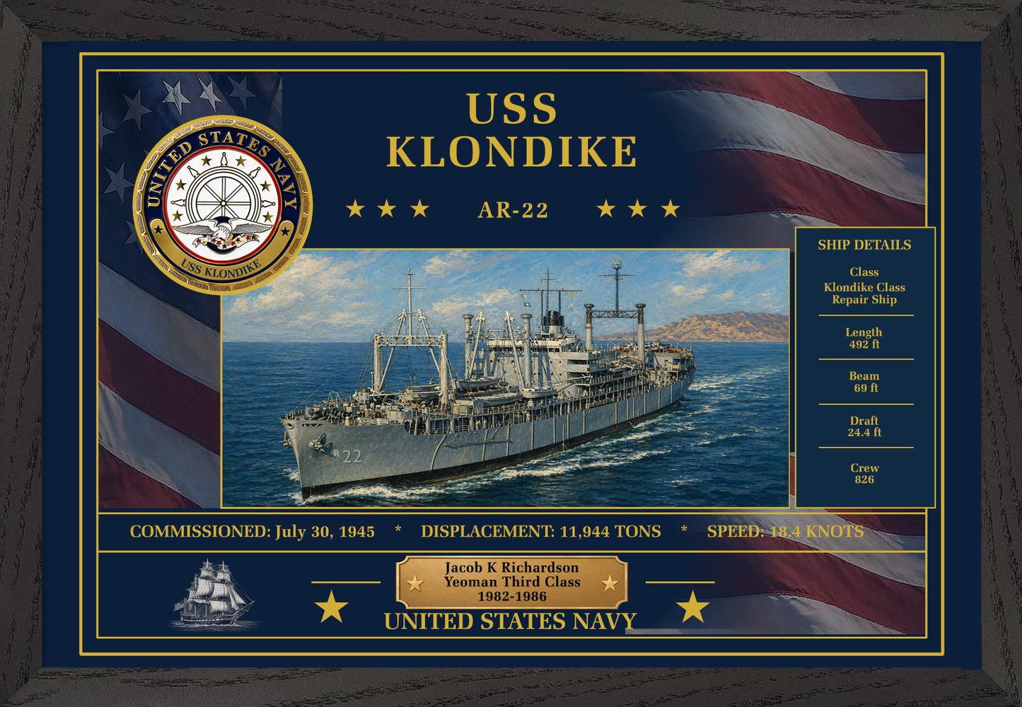 USS Klondike AR-22 Framed Patriotic Art