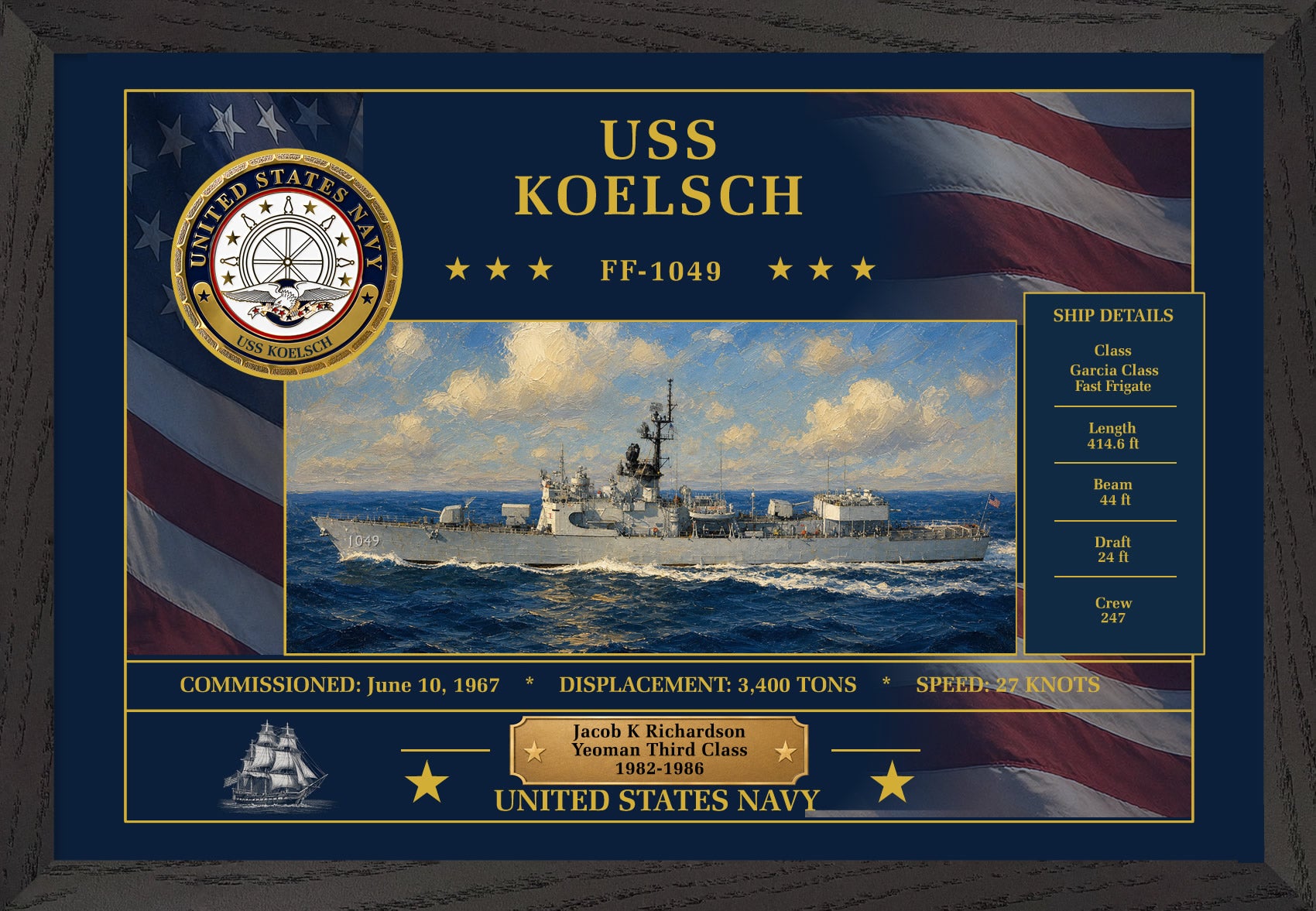 USS Koelsch FF-1049 Framed Patriotic Art