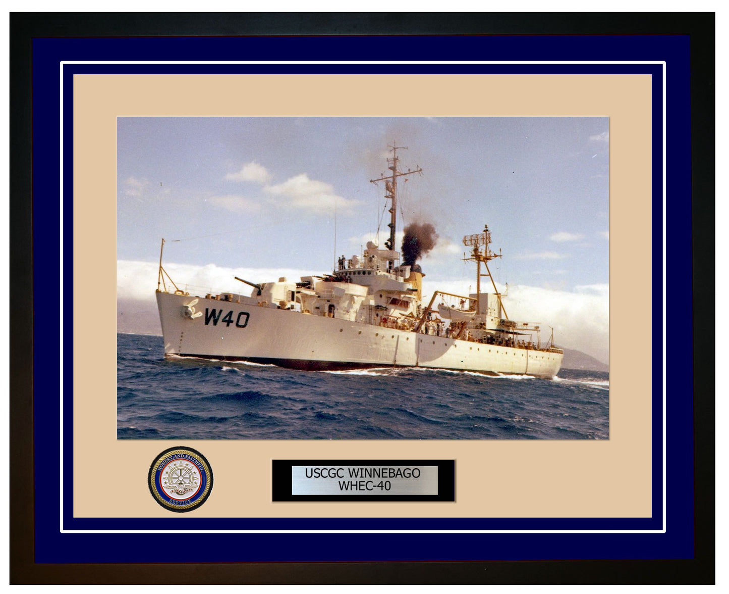 USCGC WINNEBAGO WHEC 40 Framed Coast Guard Ship Photo Blue 118WHEC40