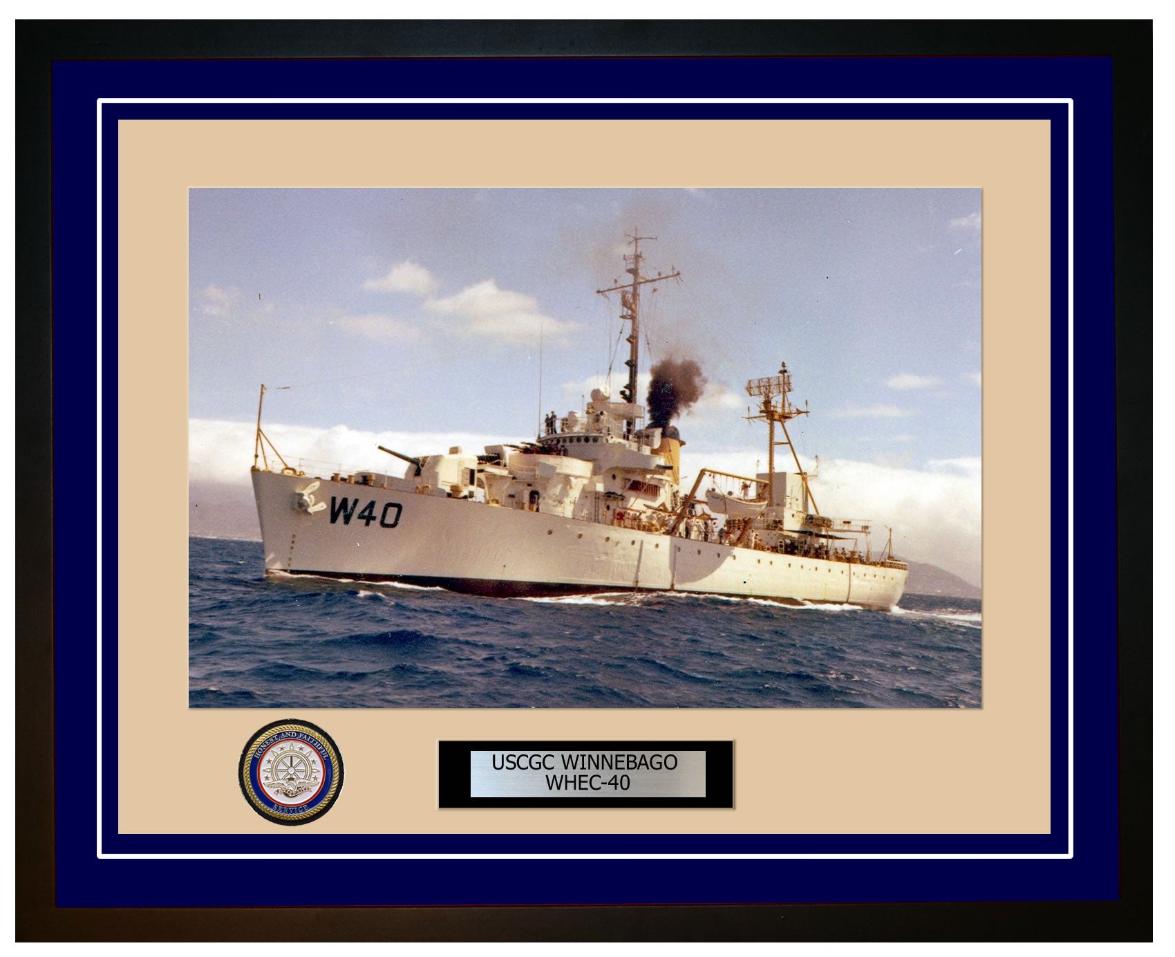 USCGC WINNEBAGO WHEC 40 Framed Coast Guard Ship Photo Blue 118WHEC40