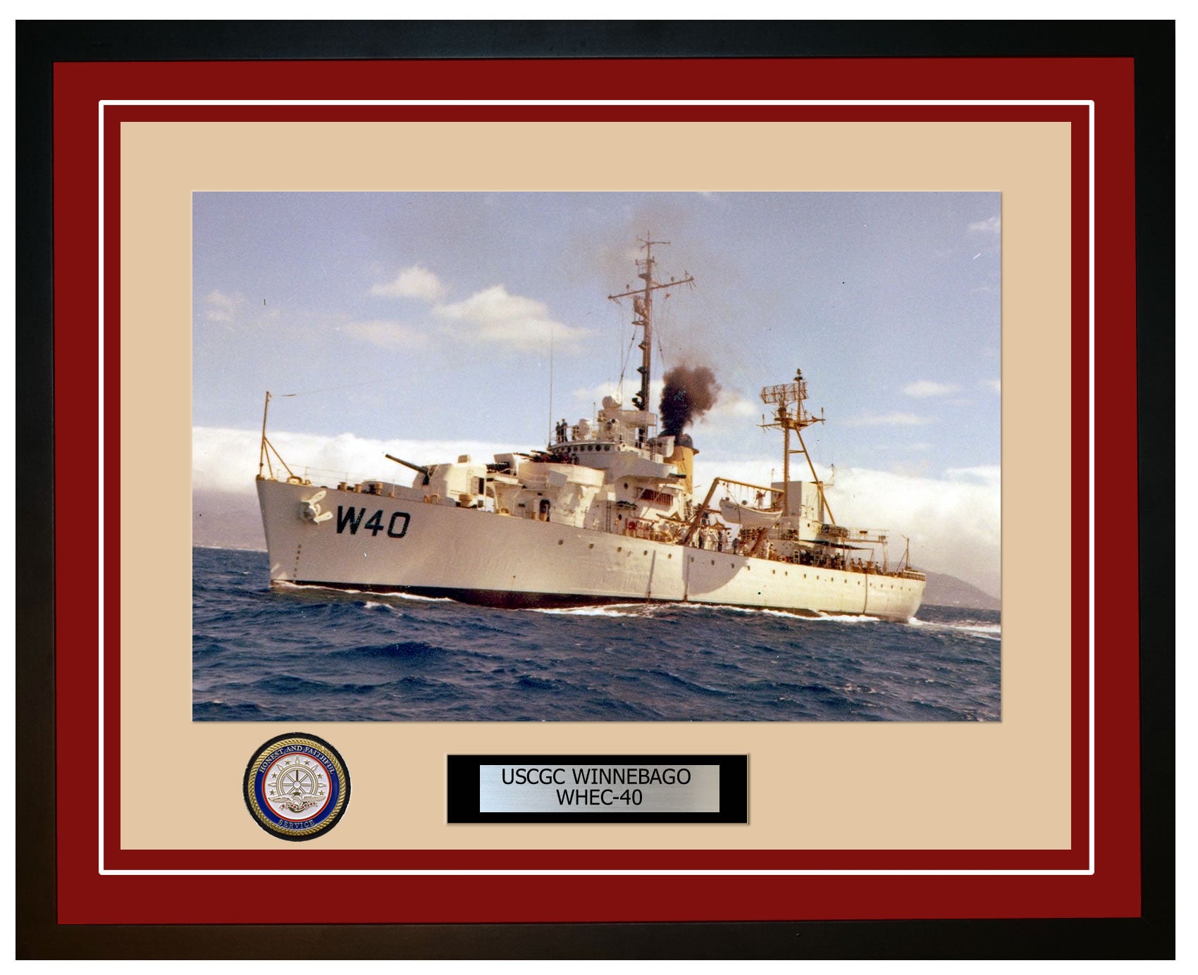 USCGC WINNEBAGO WHEC 40 Framed Coast Guard Ship Photo Burgundy 118WHEC40