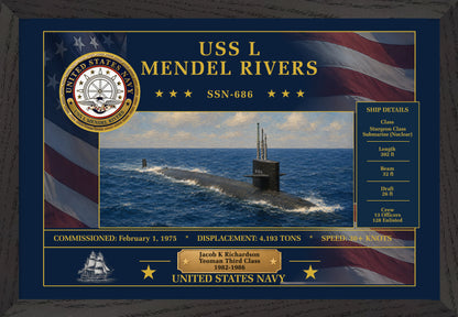 USS L Mendel Rivers SSN-686 Framed Patriotic Art
