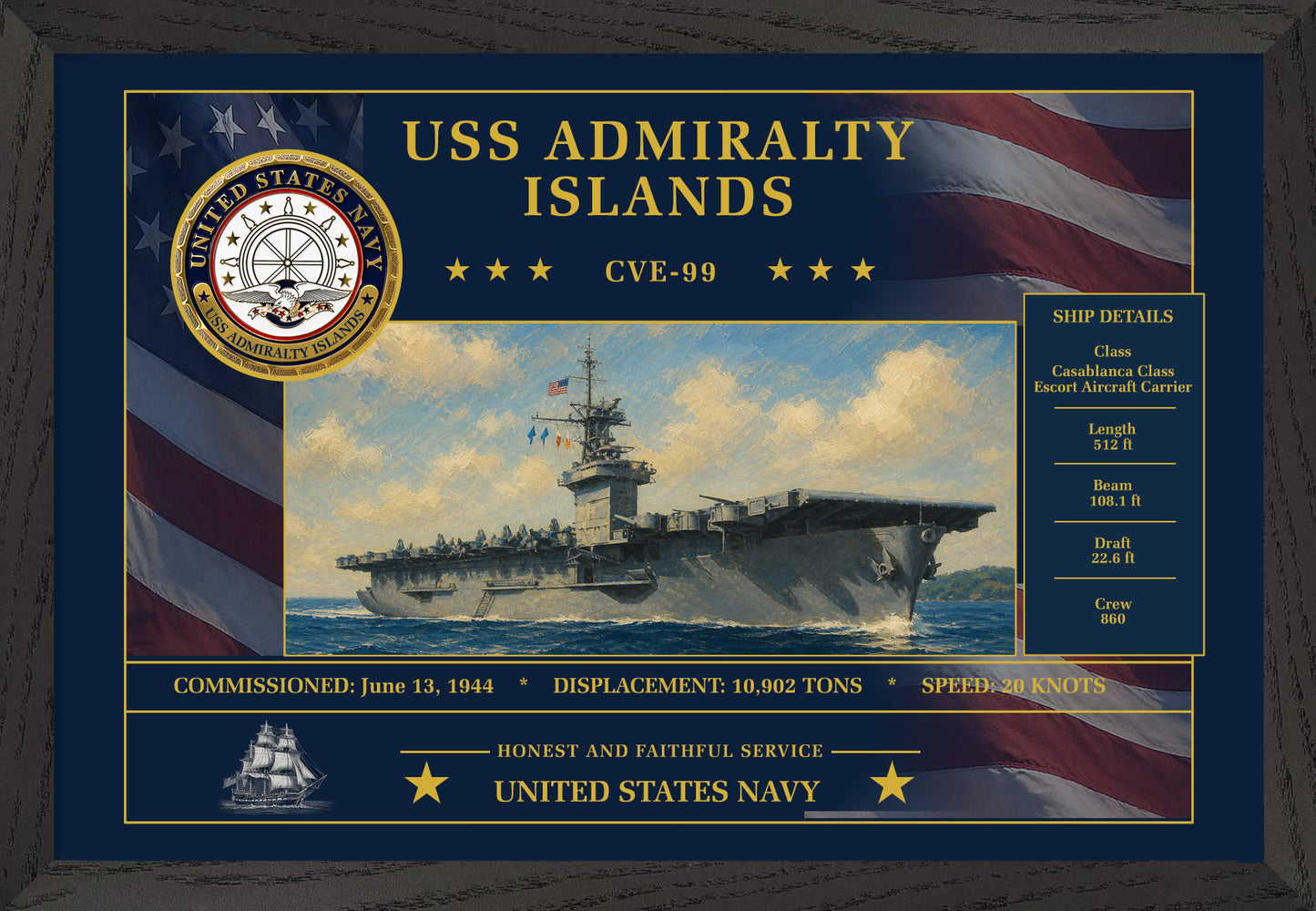 USS Admiralty Islands CVE-99 Framed Patriotic Art