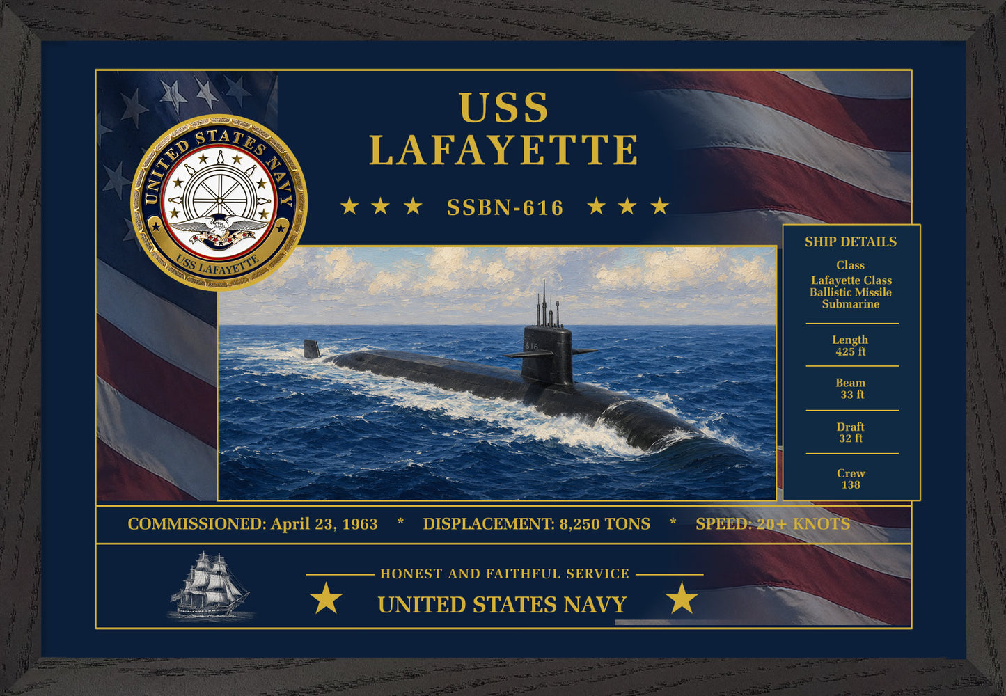 USS Lafayette SSBN-616 Framed Patriotic Art