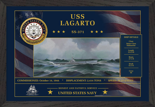 USS Lagarto SS-371 Framed Patriotic Art