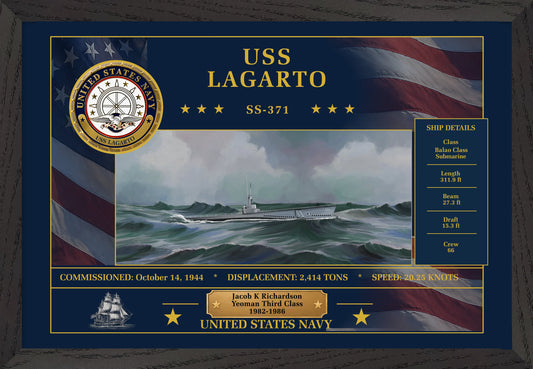 USS Lagarto SS-371 Framed Patriotic Art