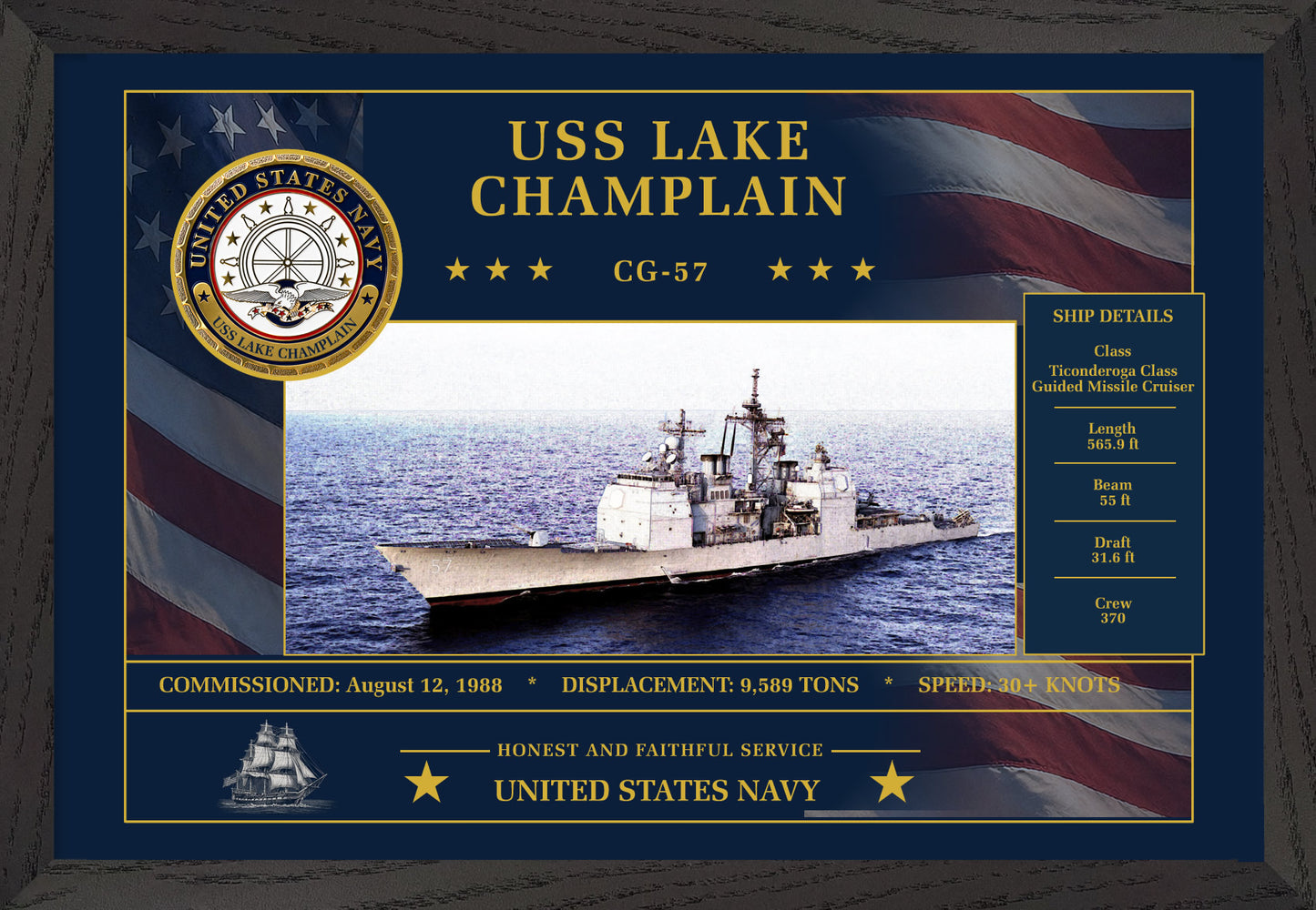 USS Lake Champlain CG-57 Framed Patriotic Art
