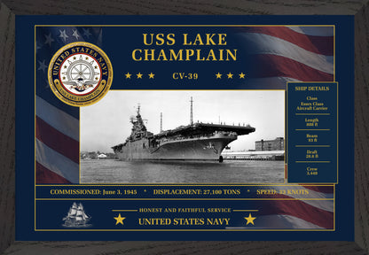USS Lake Champlain CV-39 Framed Patriotic Art