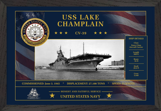 USS Lake Champlain CV-39 Framed Patriotic Art