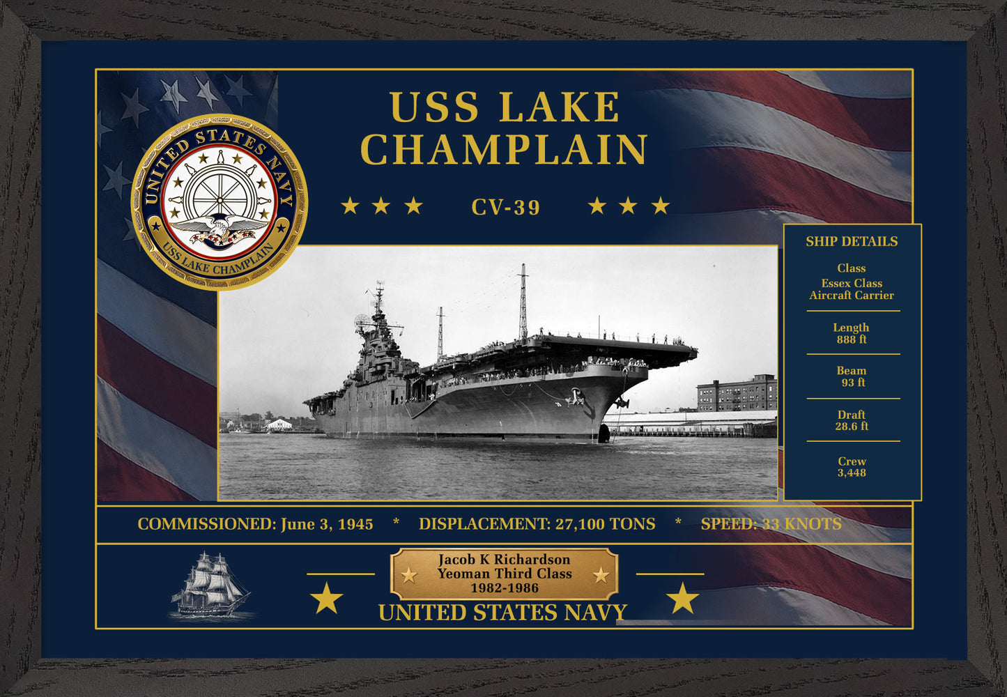 USS Lake Champlain CV-39 Framed Patriotic Art
