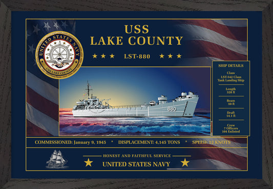 USS Lake County LST-880 Framed Patriotic Art