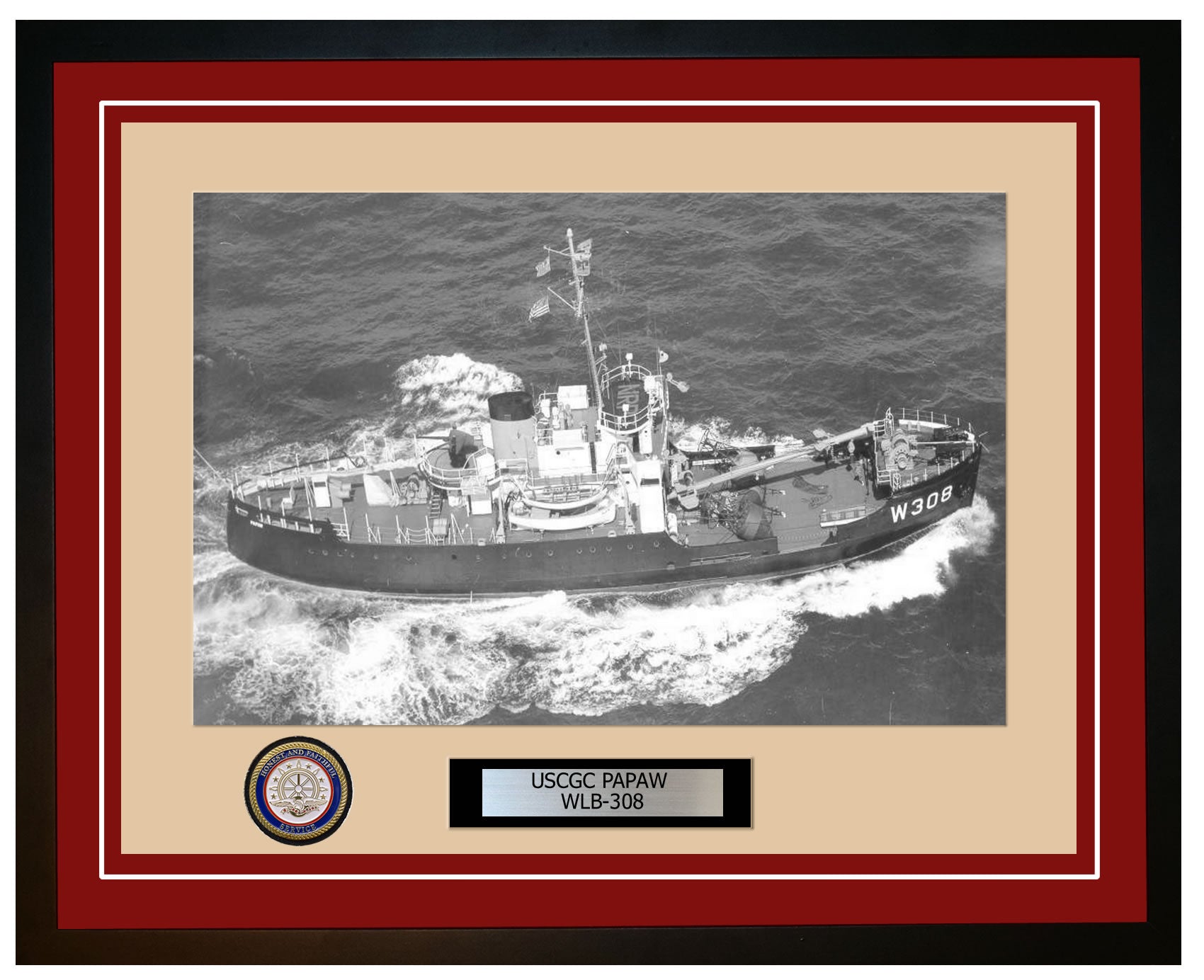 USCGC PAPAW WLB 308 Framed Coast Guard Ship Photo Burgundy 120WLB308