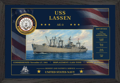 USS Lassen AE-3 Framed Patriotic Art