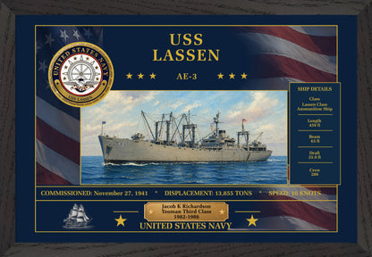 USS Lassen AE-3 Framed Patriotic Art