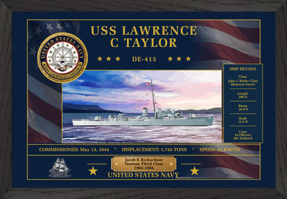USS Lawrence C Taylor DE-415 Framed Patriotic Art