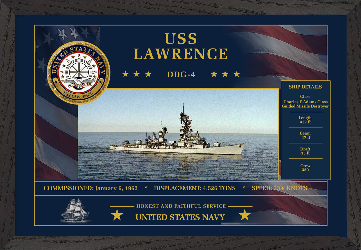 USS Lawrence DDG-4 Framed Patriotic Art