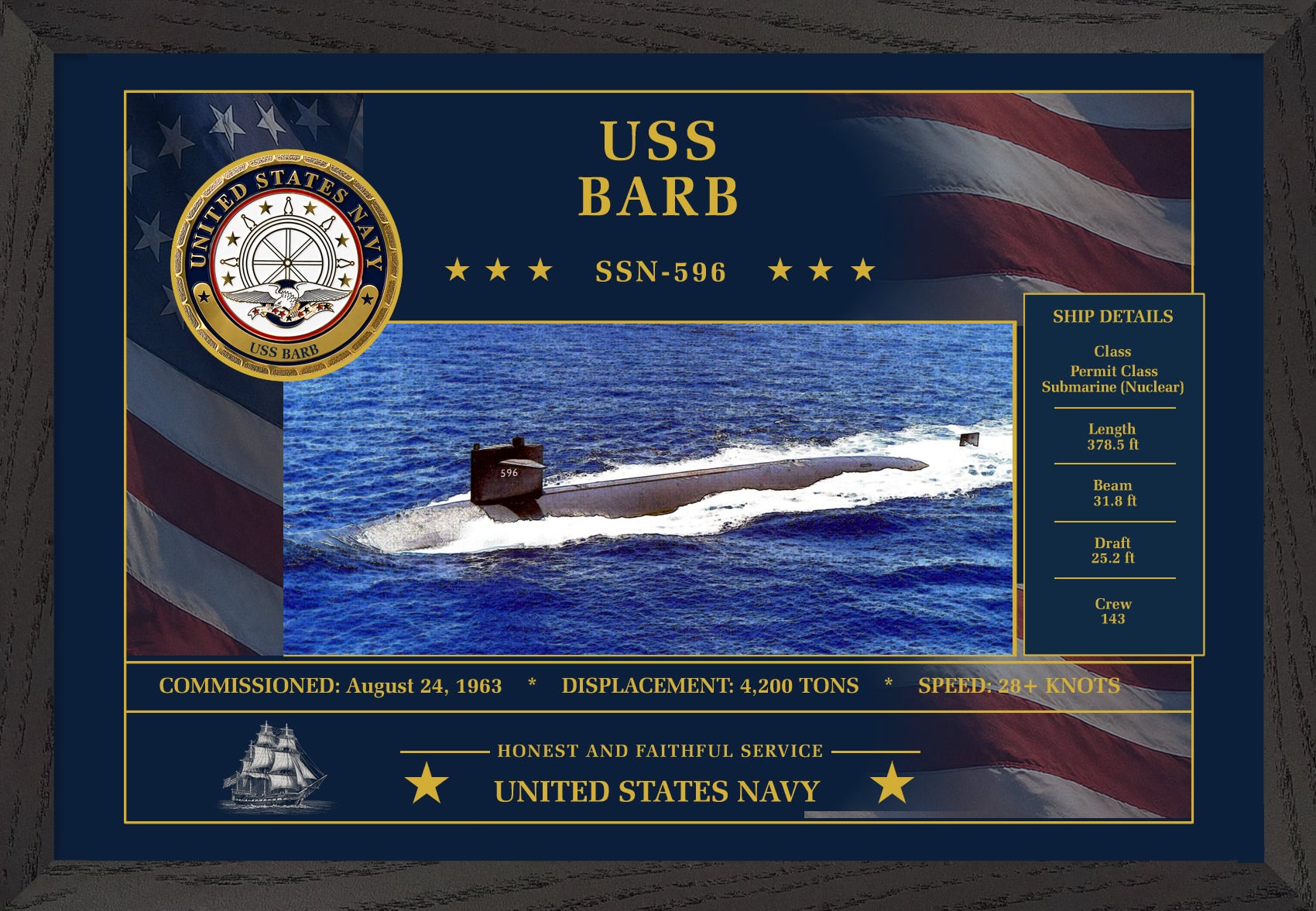USS Barb SSN-596 Framed Patriotic Art