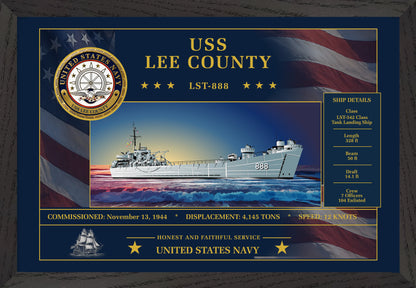 USS Lee County LST-888 Framed Patriotic Art