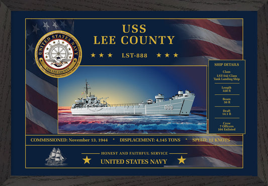 USS Lee County LST-888 Framed Patriotic Art